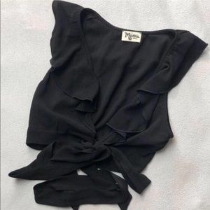 Show Me Your MuMu Wrap Tie Black Ruffle Crop Top